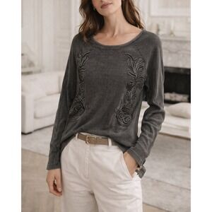 Soft Surroundings Camden Gray Raglan Thermal SMALL S Long Sleeve Shirt Top Boho